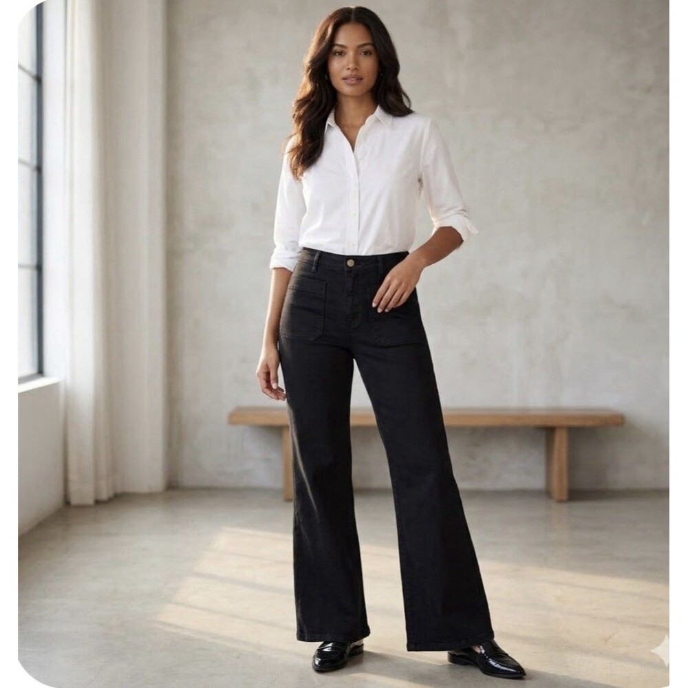 Marine Layer High Waist Wide Leg Patch Pocket Jeans Women’s 12 Black 32 Inseam